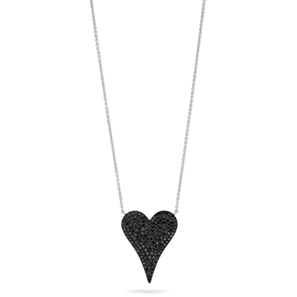 Medium Black Diamond Elongated Heart Necklace