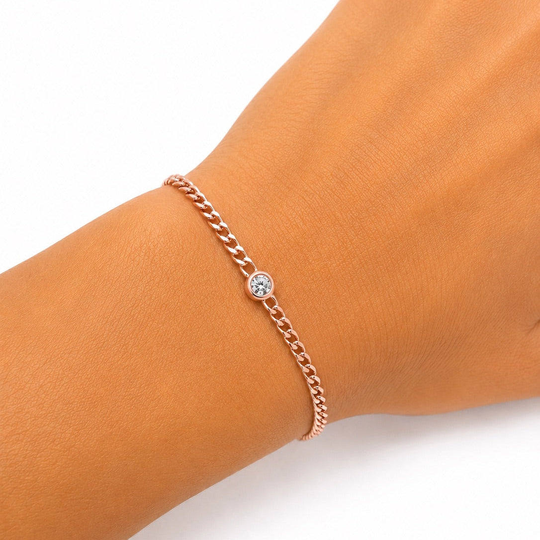 Rose Gold Curb Chain Solitaire Bracelet