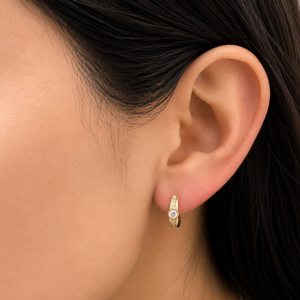 Yellow Gold Bezel-Set Diamond Huggie Earrings