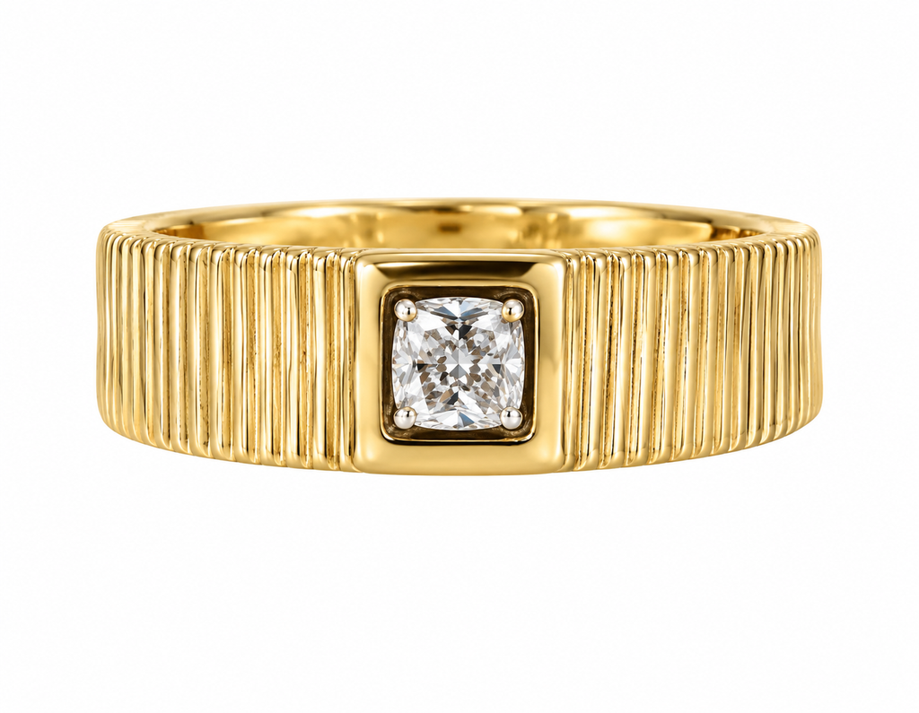 Ribbed Band Diamond Solitaire Ring