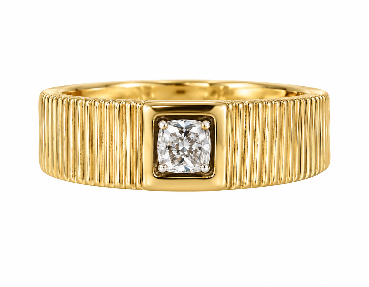 Ribbed Band Diamond Solitaire Ring