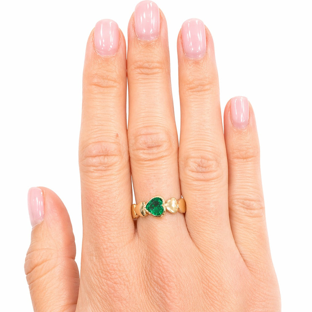 Emerald Heart & Gold Hearts Ring
