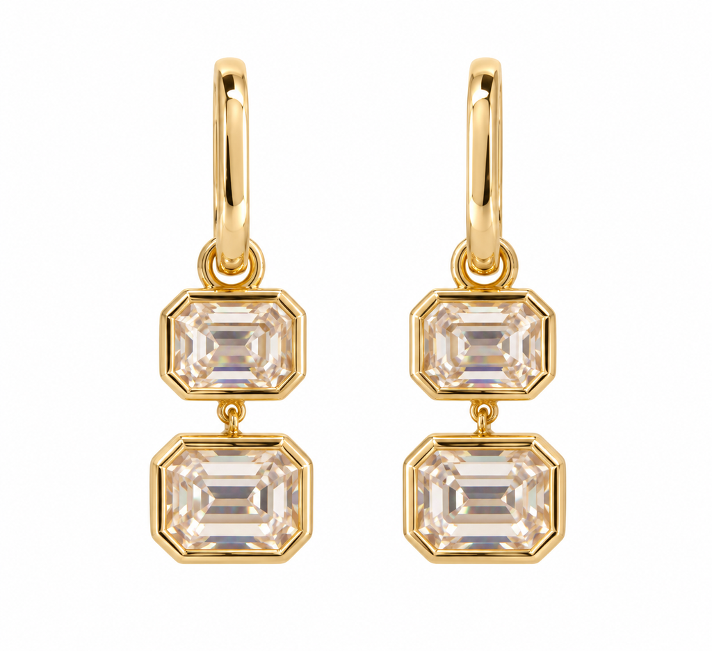 Lab Double Stack Emerald Cut Huggies