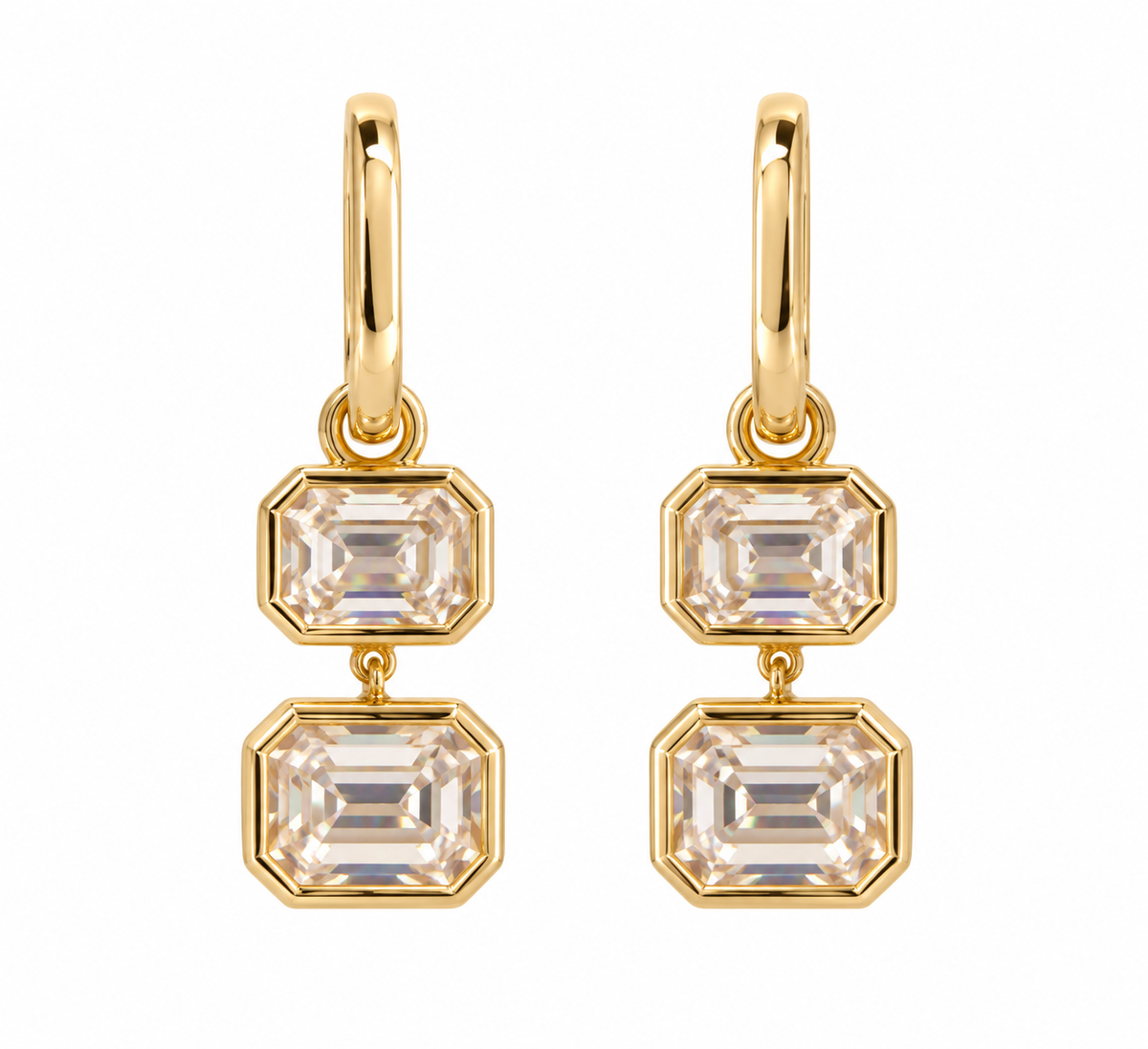 Lab Double Stack Emerald Cut Huggies