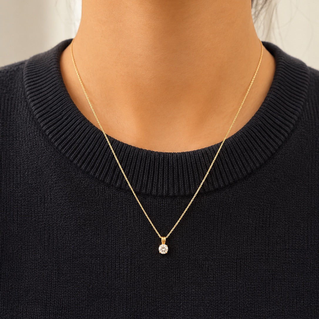Yellow Gold Solitaire Round Stone Pendant Necklace