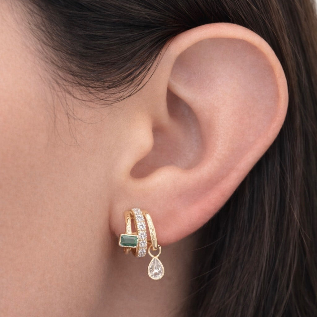 Emerald & Pear Lab Grown Triple Diamond Huggie Earrings