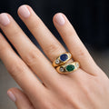 Lab Grown Yellow Gold Oval Stone Emerald Gypsy Ring