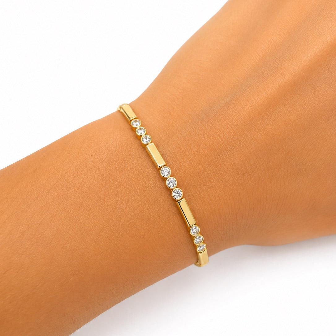 Yellow Gold Bar & Bezel Station Tennis Bracelet