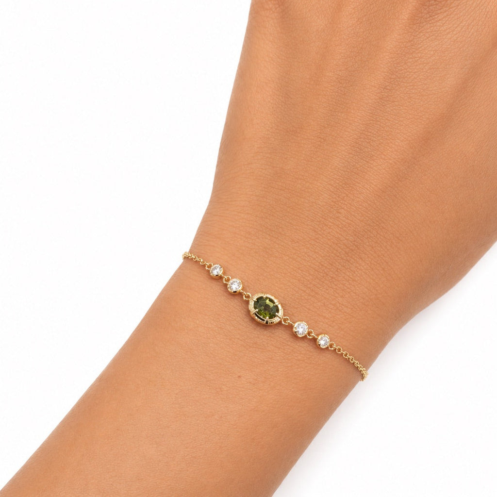 Oval Green Sapphire & Diamond Station Chain Bracelet