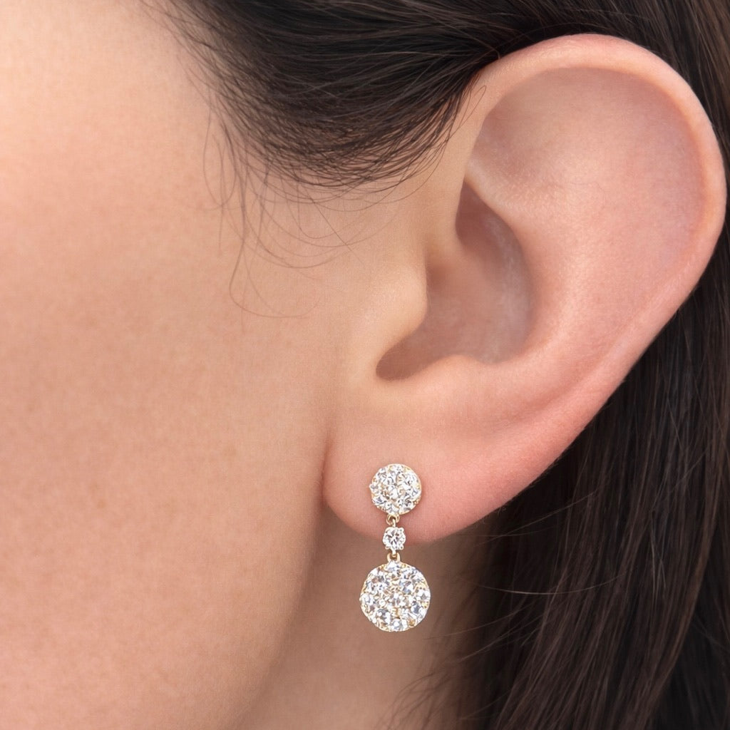 Double Pave Lab Grown Disc Drop Earrings