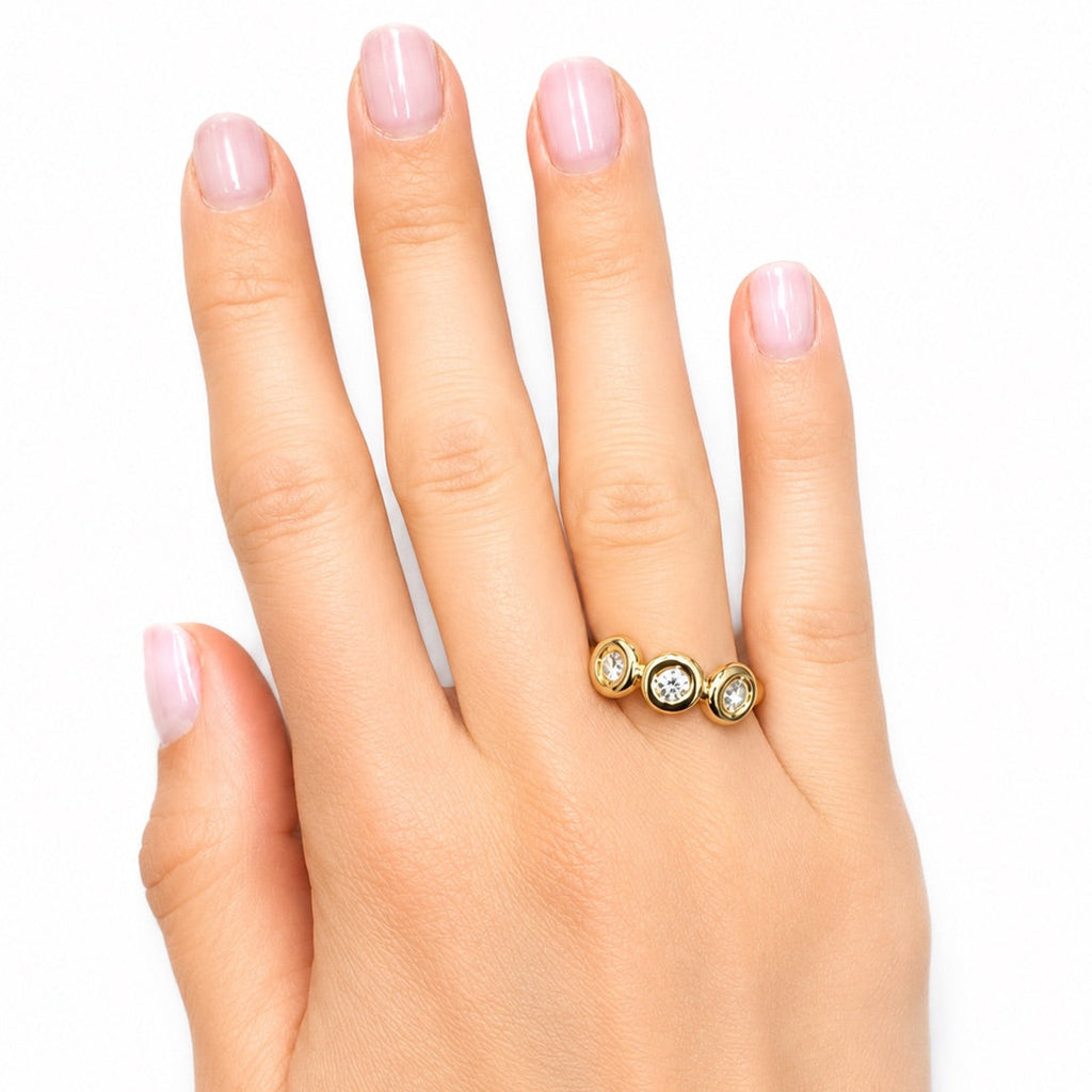 Yellow Gold Triple Bezel-Set Diamond Band Ring