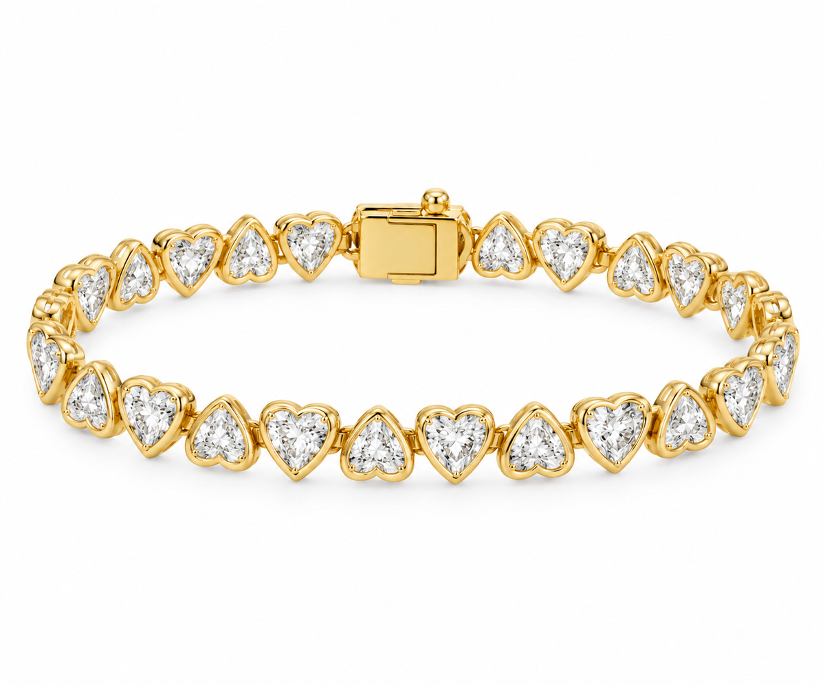 Bezel-Set Diamond Heart Tennis Bracelet