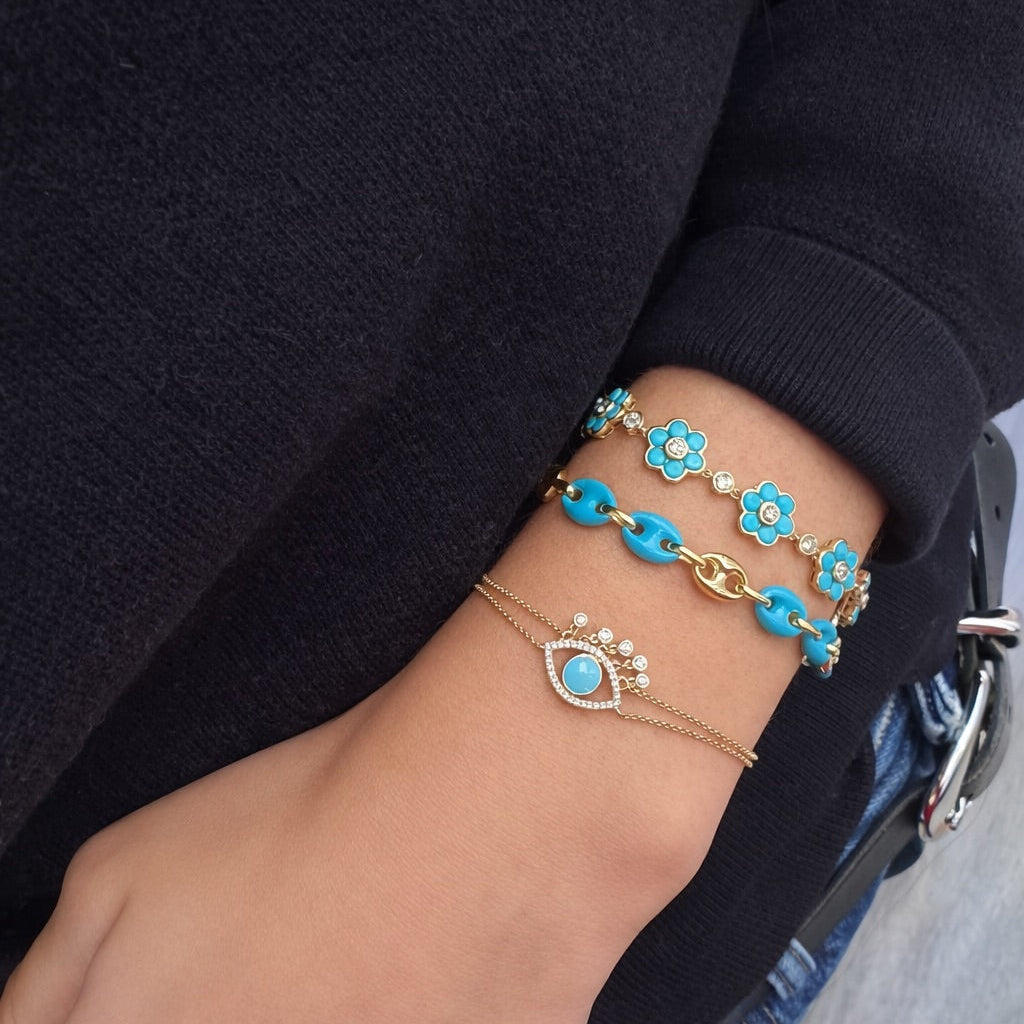 Turquoise Bloom Charm Bracelet