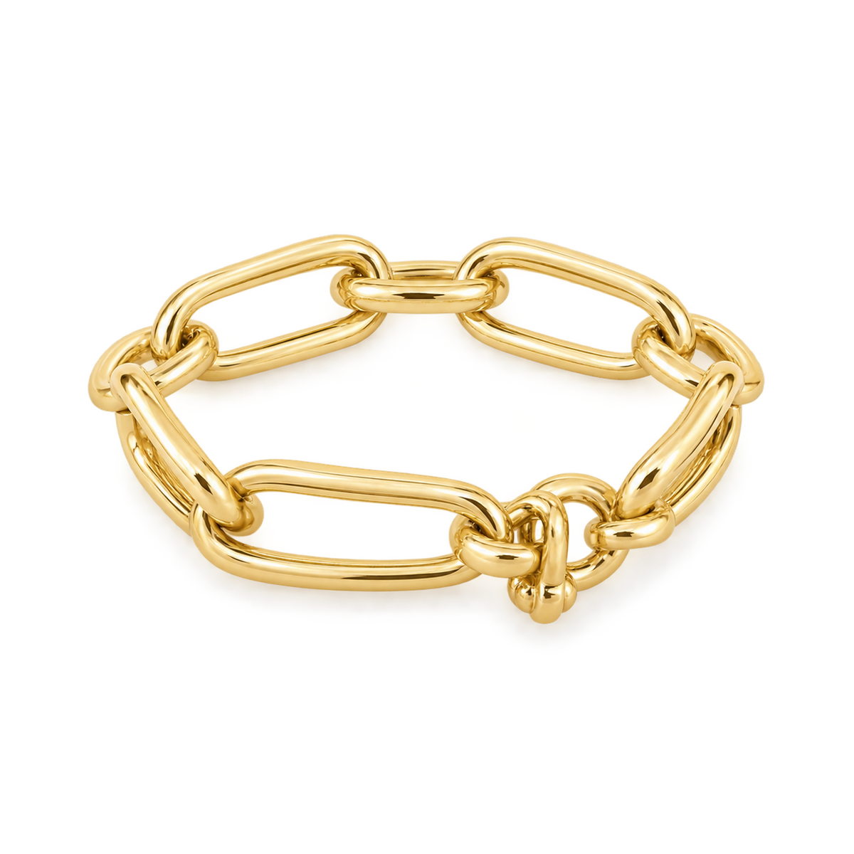 Yellow Gold Chunky Oval Link Bracelet with Charm