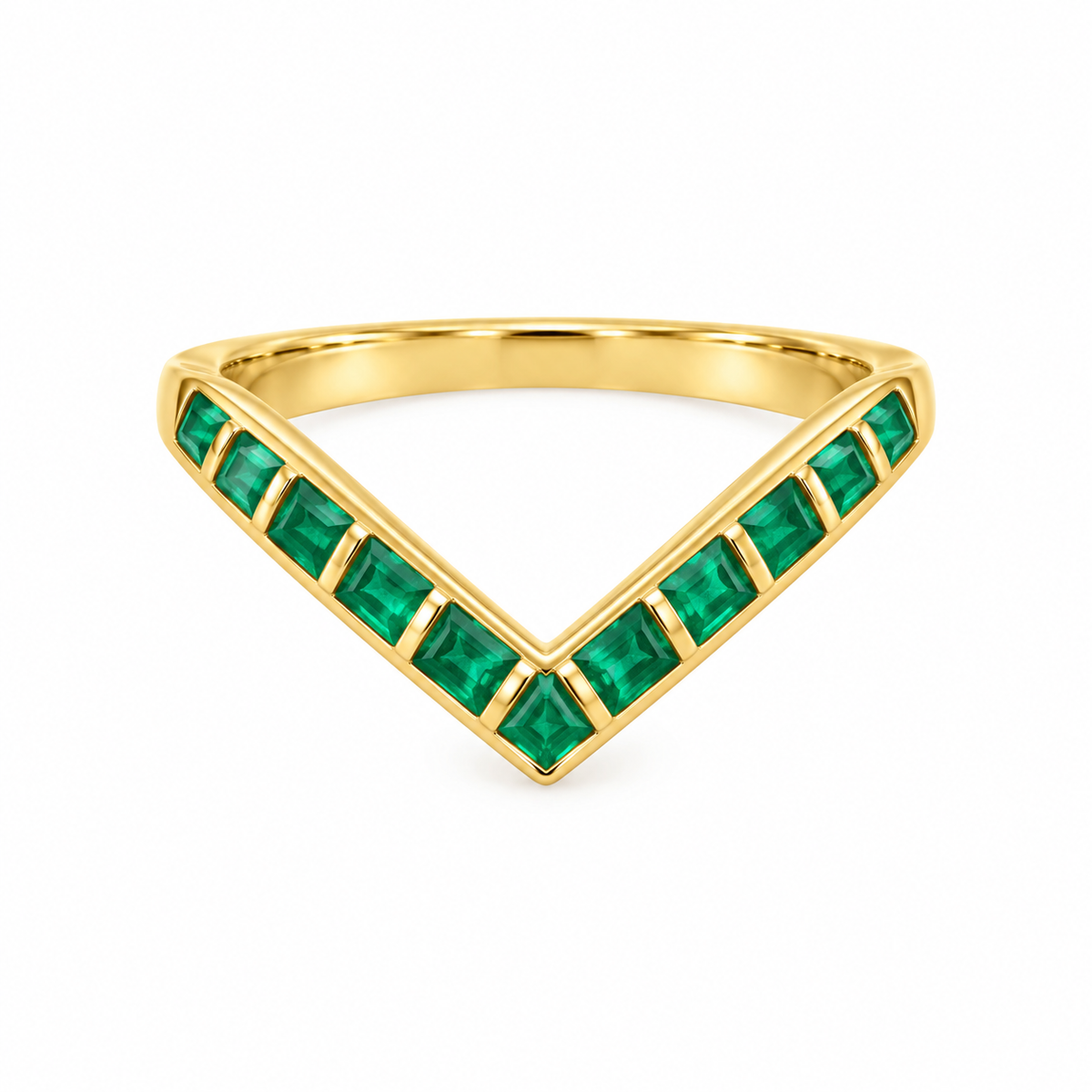Yellow Gold Emerald Chevron V-Band Ring
