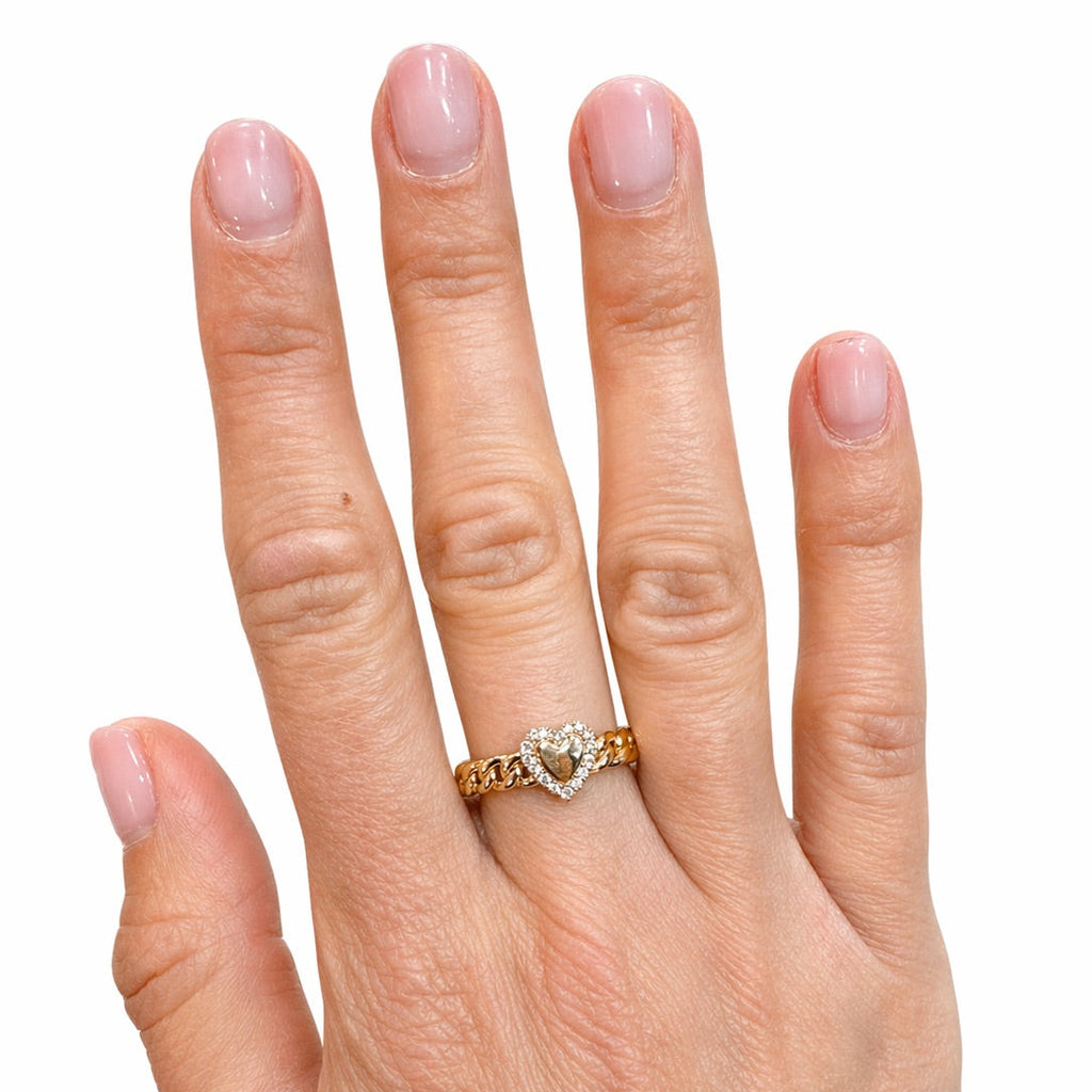 Pave Heart Curb Chain Ring
