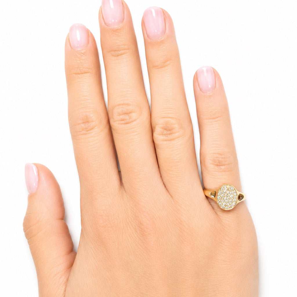 Yellow Gold Pave Oval Signet Ring
