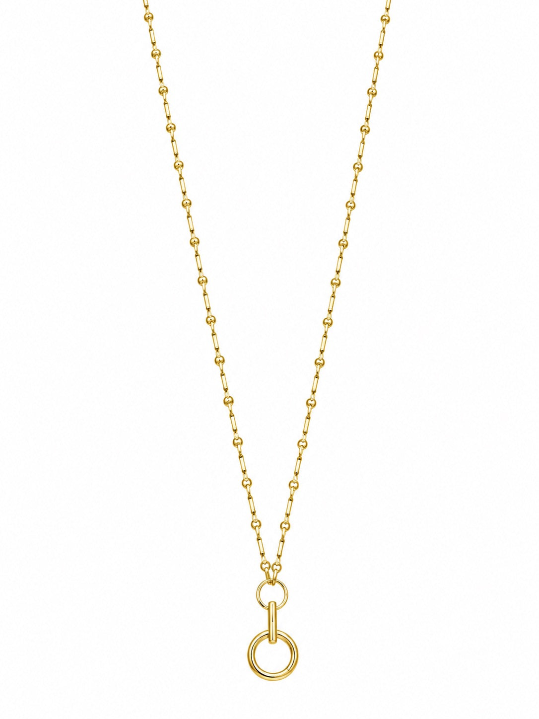 Yellow Gold Bar & Bead Chain with Open Ring Pendant
