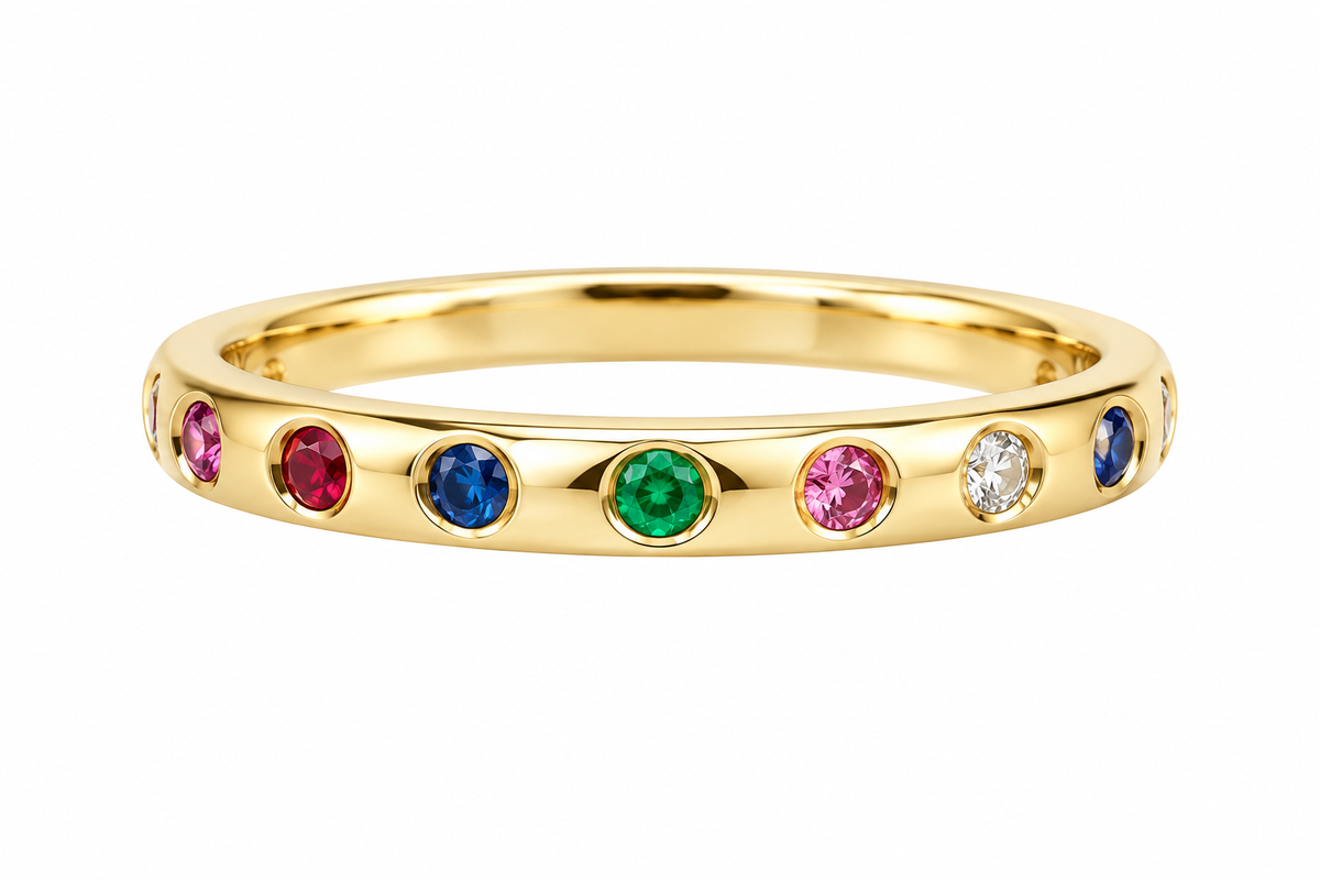 Yellow Gold Rainbow Multi-Gemstone Band Ring