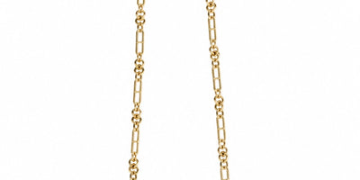 Yellow Gold Mixed Oval Link & Triple Cluster Long Chain