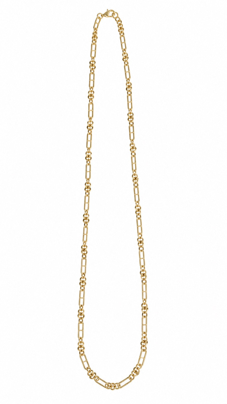 Yellow Gold Mixed Oval Link & Triple Cluster Long Chain