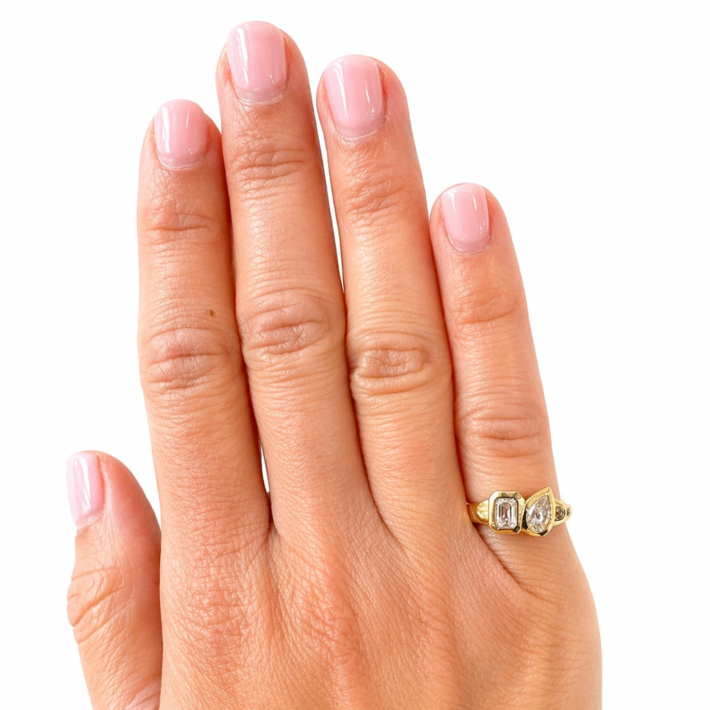 Emerald Cut & Pear Yellow Gold Ring