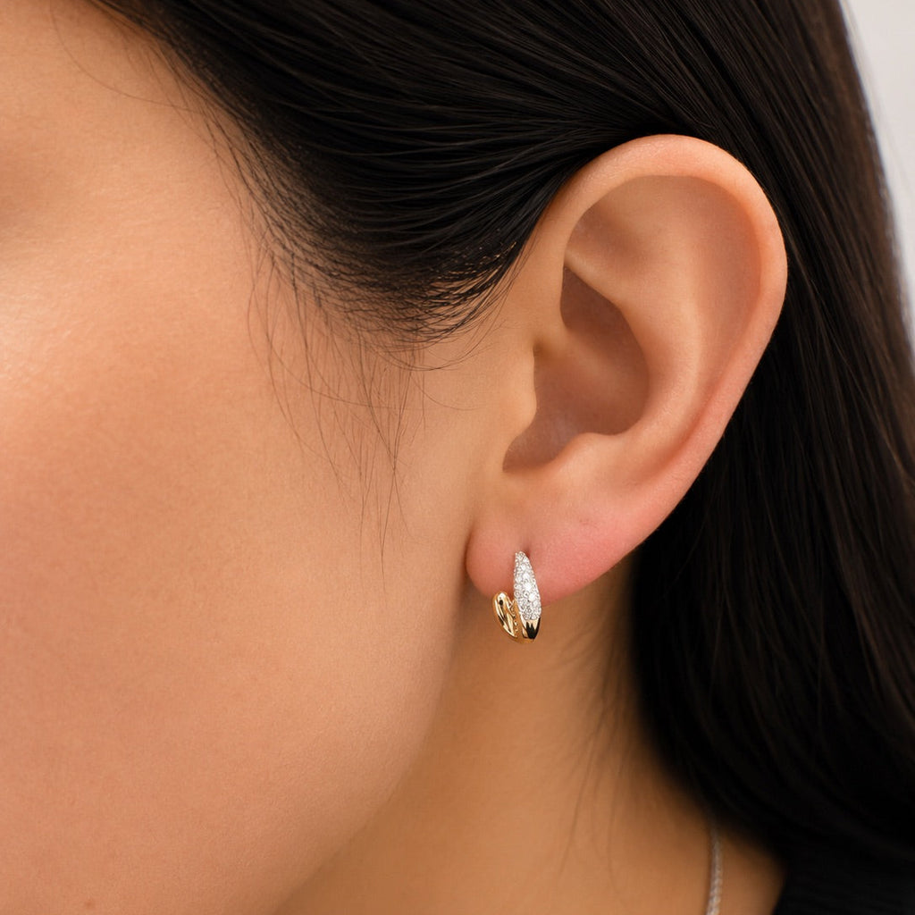 Yellow Gold Double Huggie Pave Earrings