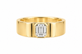 Gold Wide Band Emerald-Cut Diamond Solitaire Ring