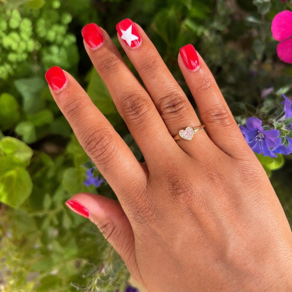 Yellow Gold Pavé Diamond Heart Ring