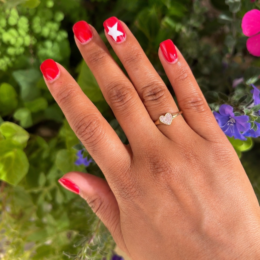 Yellow Gold Pavé Diamond Heart Ring