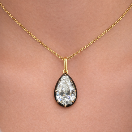 Black Rhodium Lab Pear Cut Necklace