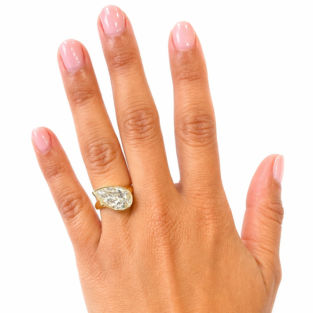 Bezel Pear Lab Diamond Solitaire Ring