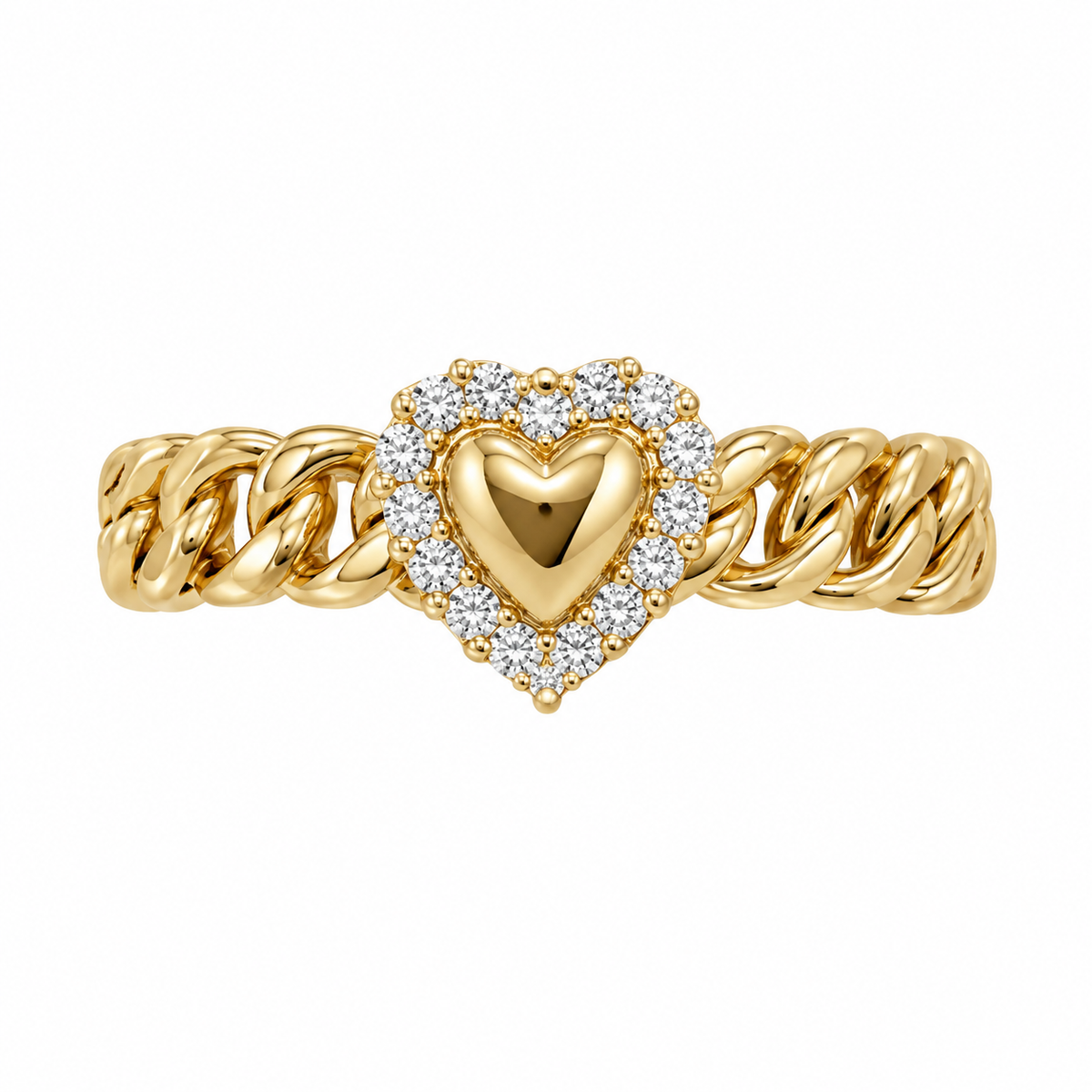 Pave Heart Curb Chain Ring