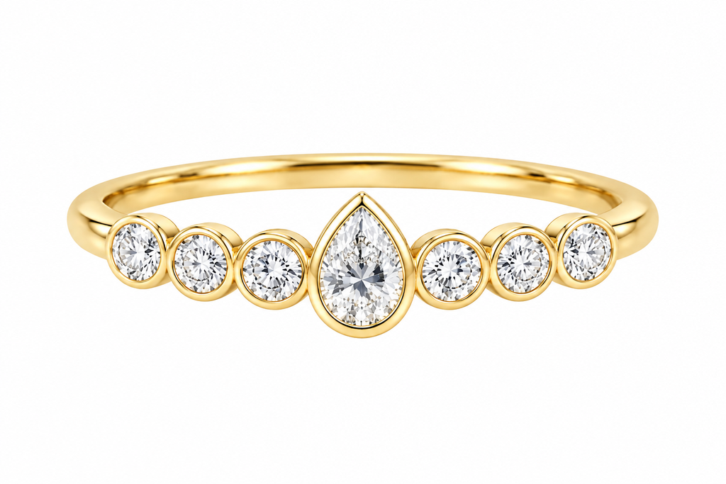 Gold Pear-Cut Diamond Bezel Band Ring