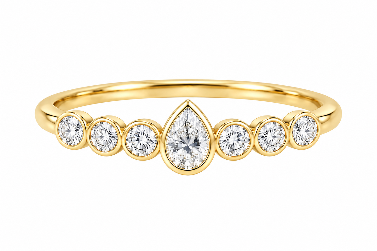Gold Pear-Cut Diamond Bezel Band Ring