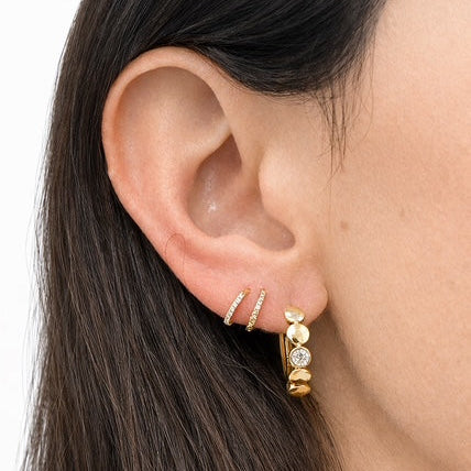 Diamond Disc Yellow Gold Hoop Earrings