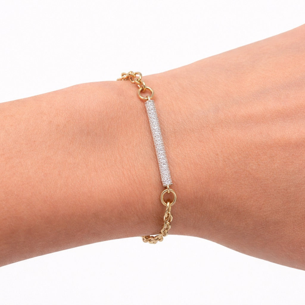 Yellow Gold Diamond Bar Link Bracelet