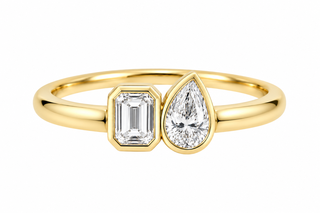 Emerald Cut & Pear Yellow Gold Ring