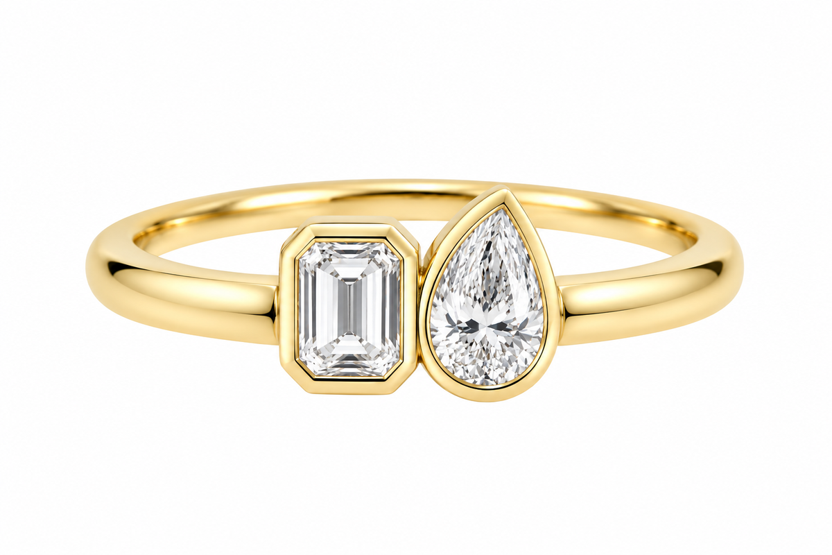 Emerald Cut & Pear Yellow Gold Ring
