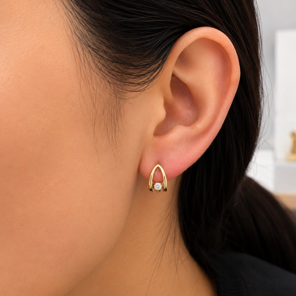 Yellow Gold Arch Solitaire Stud Earrings