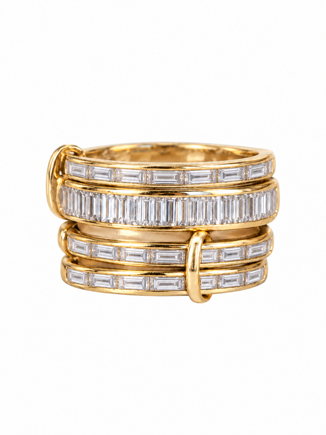 Yellow Gold Wide Baguette Multi-Row Lab Grown Ring in 18K yellow gold