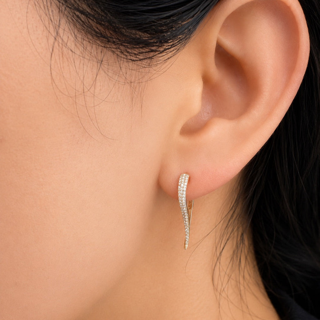 Yellow Gold Pave Thorn Drop Earrings