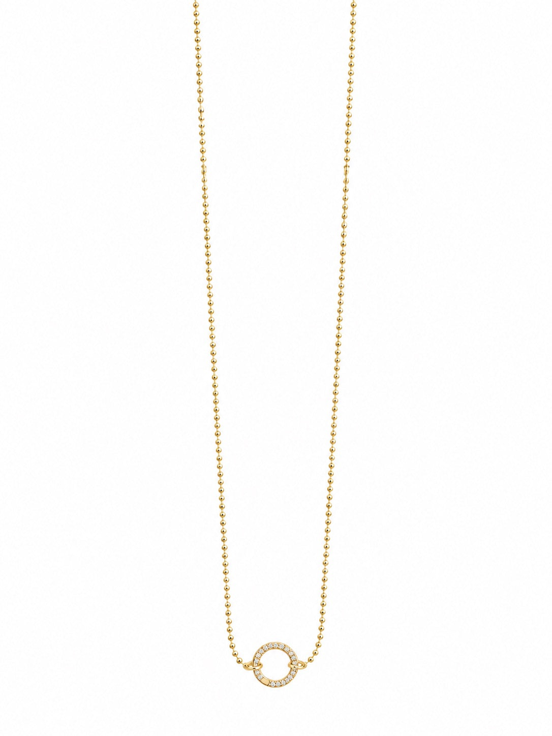 Yellow Gold Fine Bead Chain with Pavé Diamond Circle Station