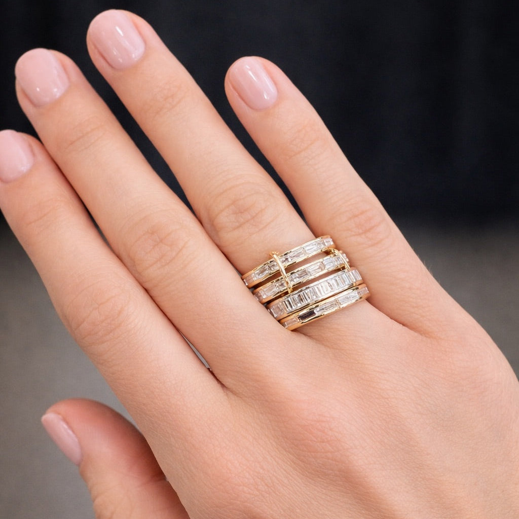 Yellow Gold Wide Baguette Multi-Row Lab Grown Ring