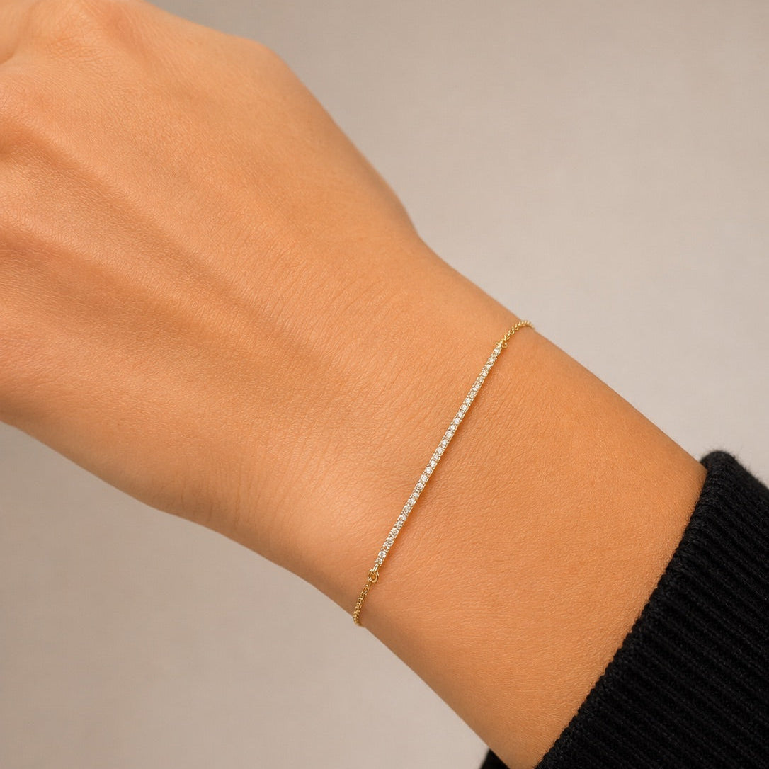 Yellow Gold Pave Bar Chain Bracelet