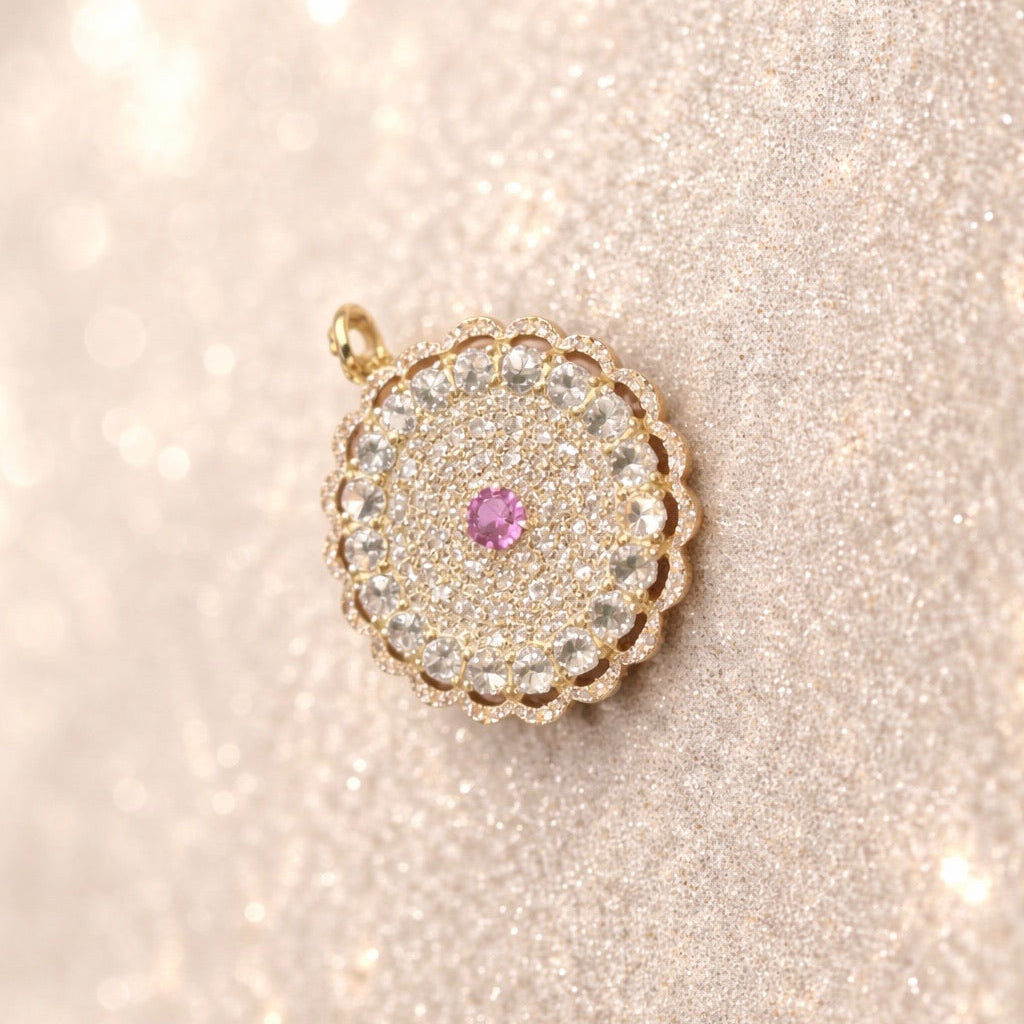 Yellow Gold Round Pave Pendant
