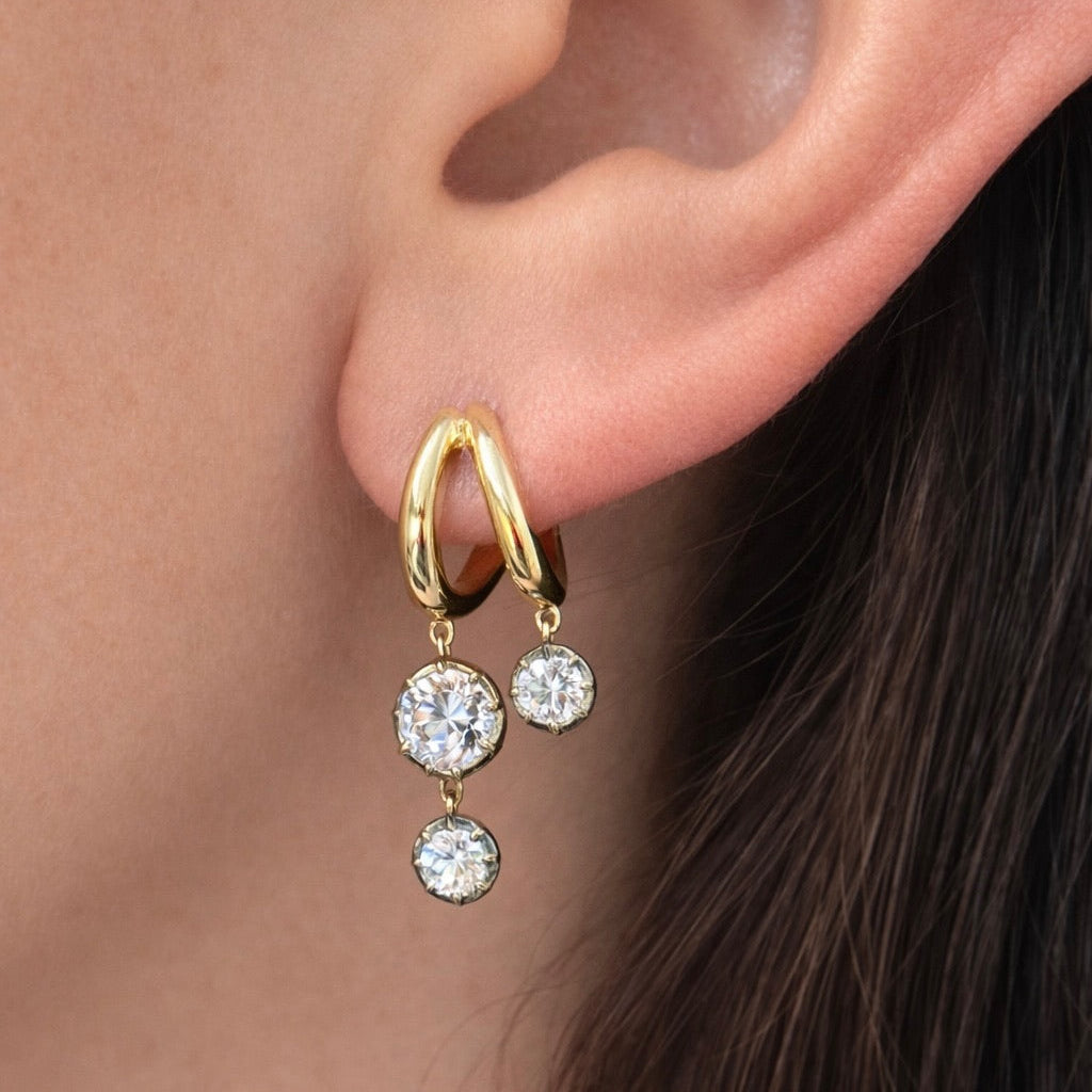 Triple Diamond Drop Lab Grown Huggie Earrings