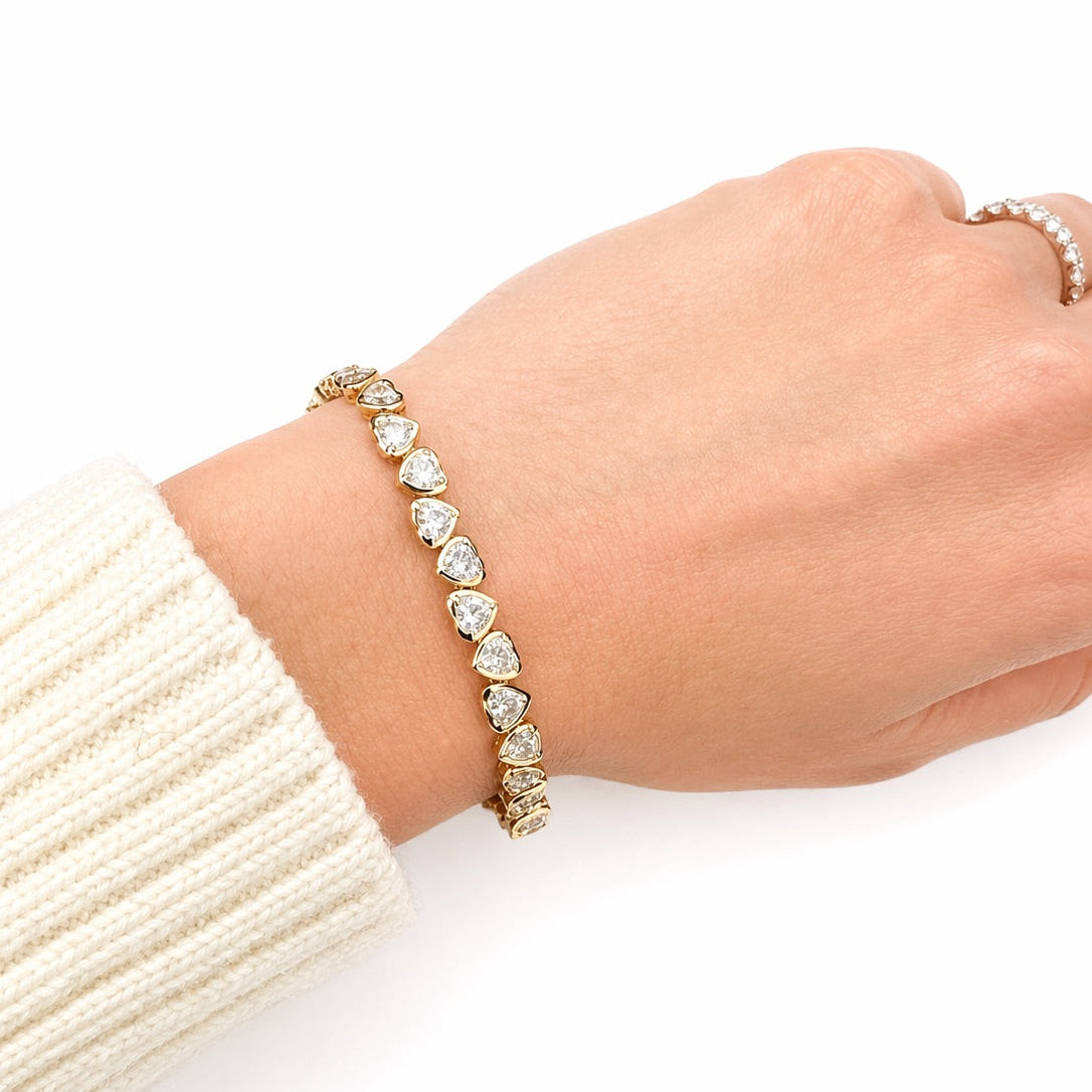 Bezel-Set Diamond Heart Tennis Bracelet