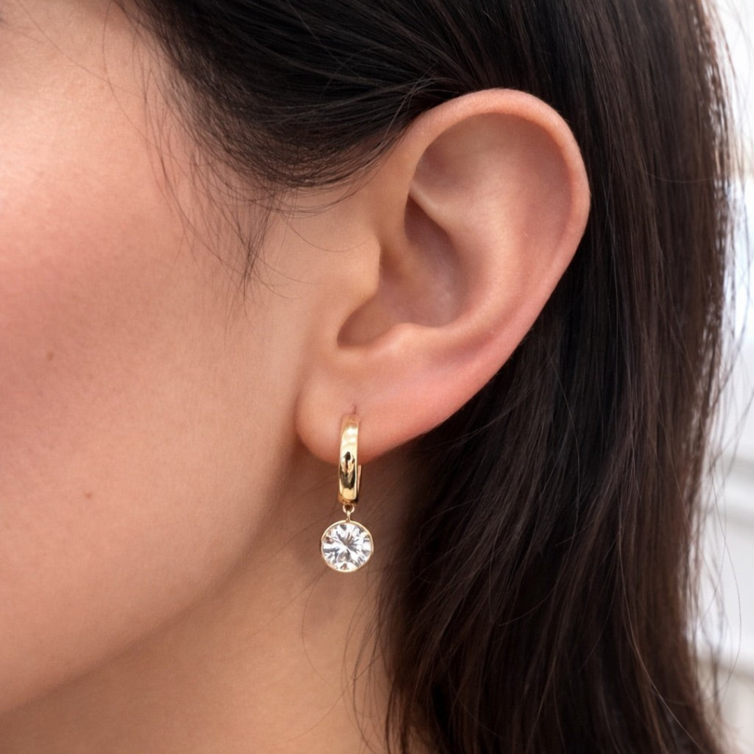 Yellow Gold Lab Grown Drop Hoop Earrings