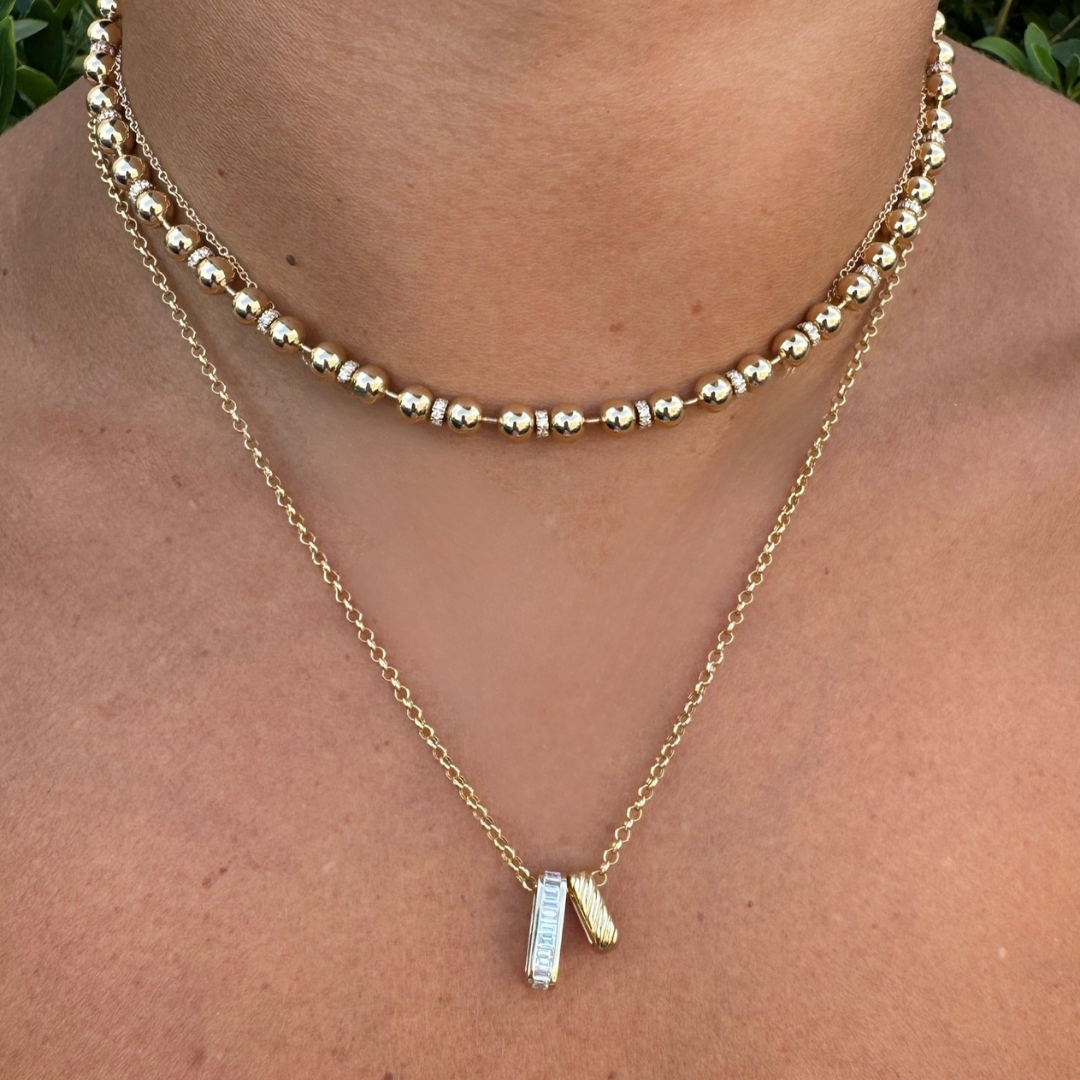 Baguette Bar & Gold Charm Necklace